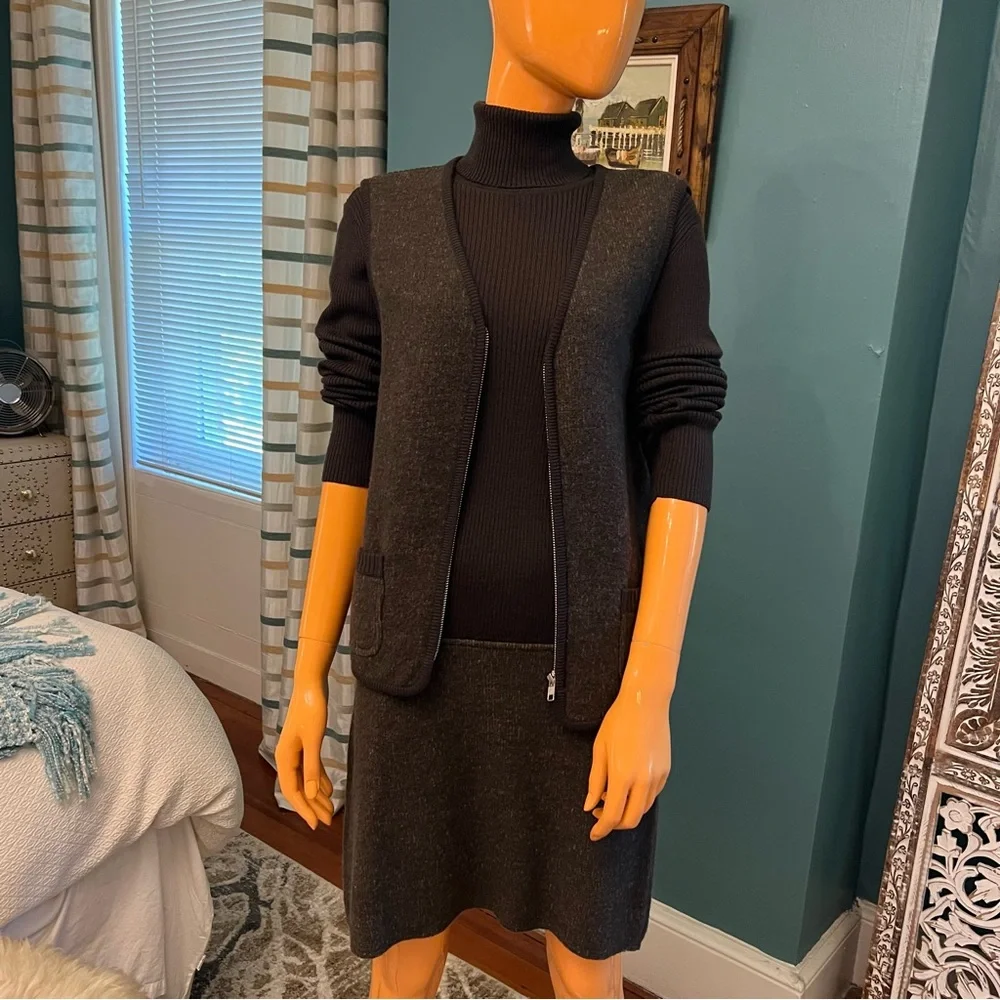 DKNY Wool Ribbed Knit Turtleneck Dress with Vest - Picture 10 of 16